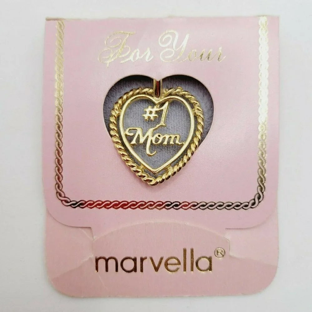 Vintage Marvella #1 Mom Pendant Gold Tone New On Card Registration # Delicate